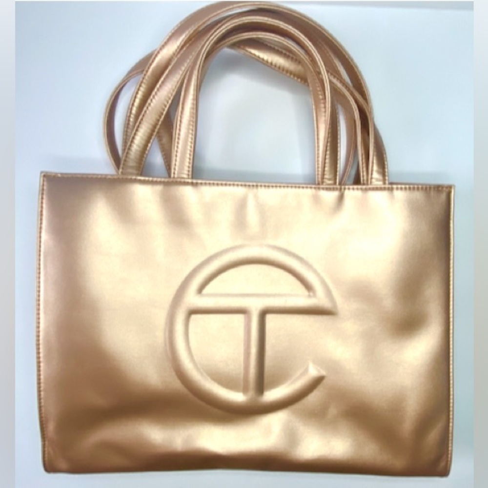 TELFAR NWOT  Metallic  Gold Tote Bag with Embossed Logo Medium 15x11x5